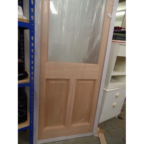 442 - LPD HARDWOOD DOOR WITH GLASS 200CMX 77CM WITH DOOR FRAME ( BOTH BRAND NEW AND PACKAGED)