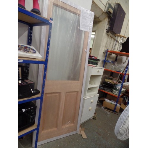 442 - LPD HARDWOOD DOOR WITH GLASS 200CMX 77CM WITH DOOR FRAME ( BOTH BRAND NEW AND PACKAGED)