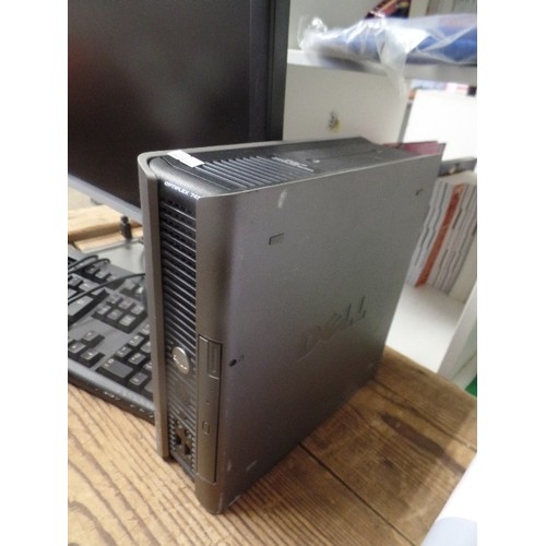 406 - DELL OPTIPLEX 745 TOWER (NO LEADS), HP MONITOR AND KEYBOARD