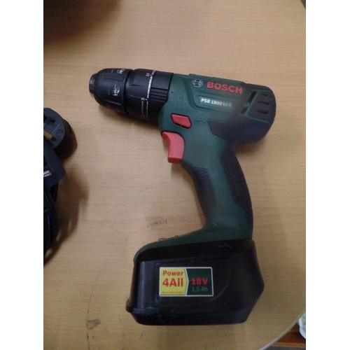 399 - DEWALT HEAT GUN, BOSCH DRILL, BOSCH HEDGE CUTTER AND BLACK AND DECKER MOUSE SANDER