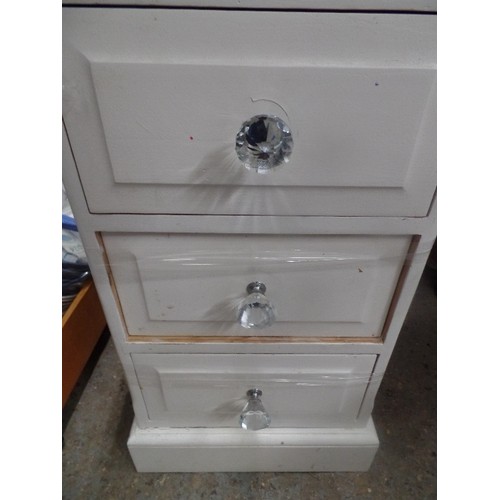 313 - SOLID PINE DRESSING TABLE/DESK WITH 3 DRAWERS, PAINTED CREAM WITH 3 OVERSIZED GLASS KNOBS