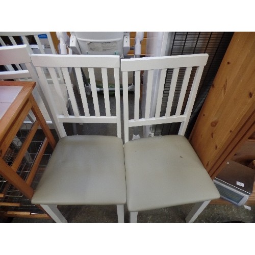 324 - 4 WHITE KITCHEN CHAIRS WITH VINYL SEAT PADS ( 2 PAIRS)