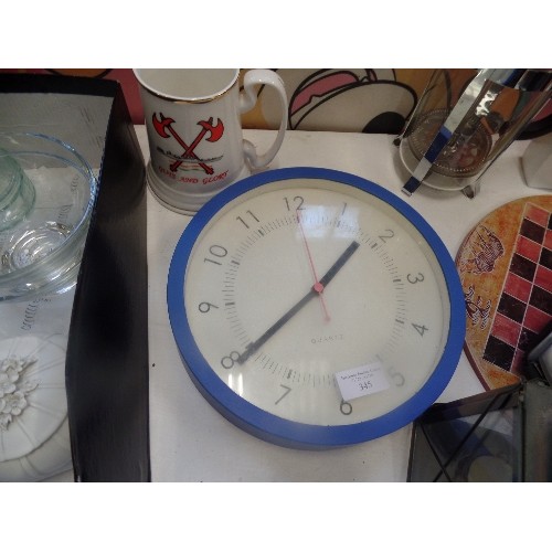 345 - MIXED LOT - CANDLE LANTERN, QUARTZ ROUND CLOCK,  CAFETIERE, UVEX GOGGLES X 2 ETC