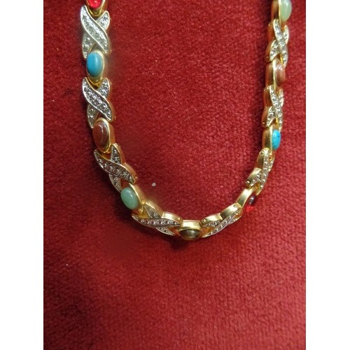 4 - GOLD METAL NECKLACE WITH GEMSTONES