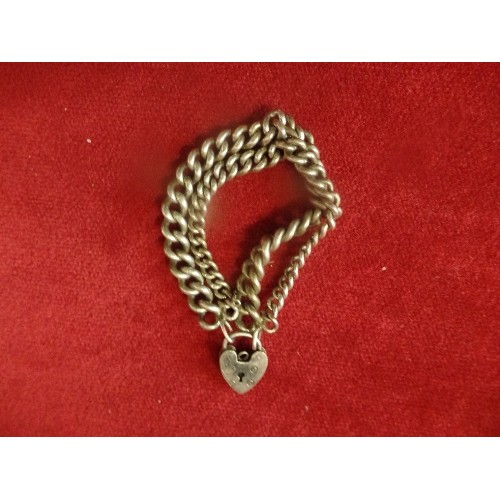 7 - SILVER HALLMARK CHUNKY BRACELET WITH HEART LOCKET MARKED SILVER