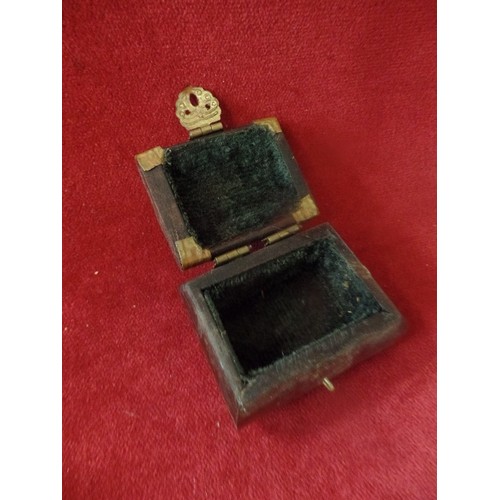 12 - MINIATURE WOODEN AND BRASS BANDED TREASURE CHEST TRINKET BOX