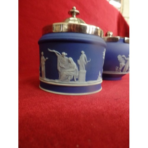 50 - WEDGEWOOD JASPERWARE. 2 LIDDED POTS.