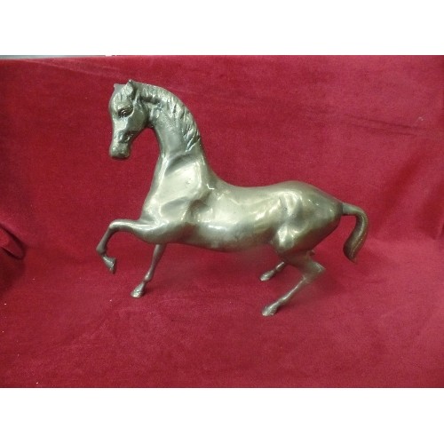 58 - LARGE BRASS HORSE IN DRESSAGE POSE.