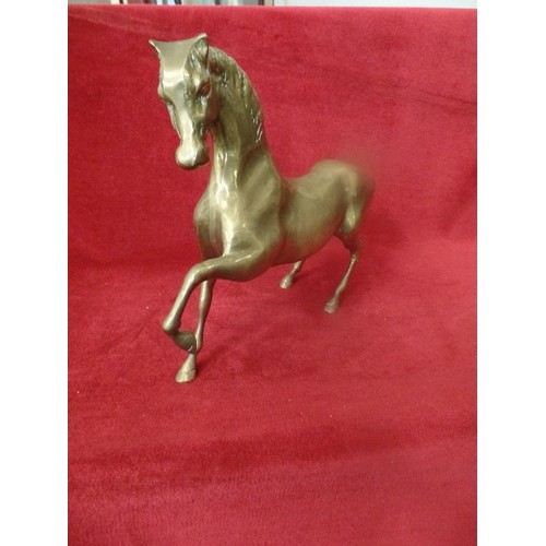 58 - LARGE BRASS HORSE IN DRESSAGE POSE.