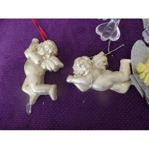 64 - COLLECTION OF ANGEL & CUPID FIGURES, INC CANDLES, CHRISTMAS DECORATIONS ETC,