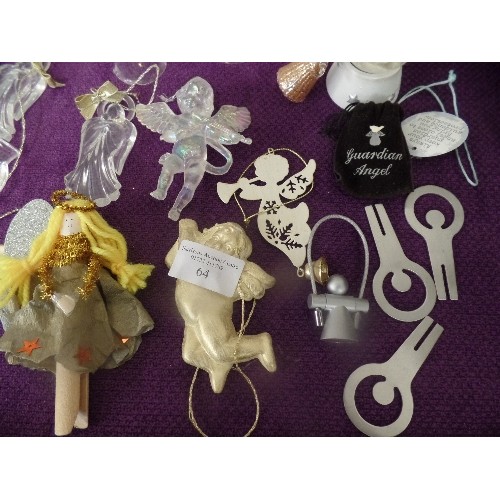 64 - COLLECTION OF ANGEL & CUPID FIGURES, INC CANDLES, CHRISTMAS DECORATIONS ETC,