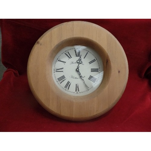 71 - BEAUTIFUL SOLID PINE FRAMED WALL CLOCK, WITH ROMAN NUMERALS 'ANOTHER TIME ANOTHER PLACE'