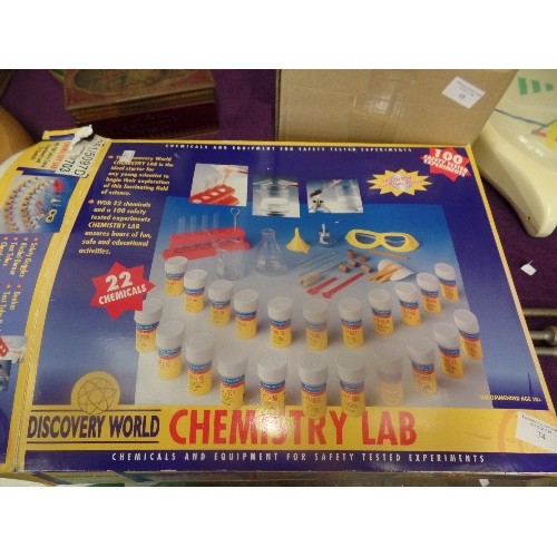 74 - DISCOVERY WORLD CHEMISTRY LAB. FOR AGE 10+. 'CHEMICALS & EQUIPMENT FOR SAFETY TESTED EXPERIMENTS'. I... 