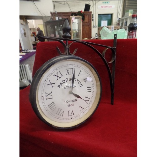 85 - LOVELY REPRO 'PADDINGTON STATION' STATION CLOCK AND WALL BRACKETS.