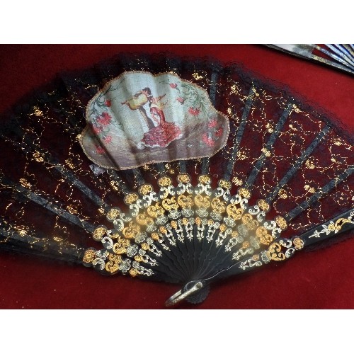 160 - 3 VINTAGE FANS. INC 2 WITH FLAMENCO DECORATION, THE OTHER ORIENTAL.