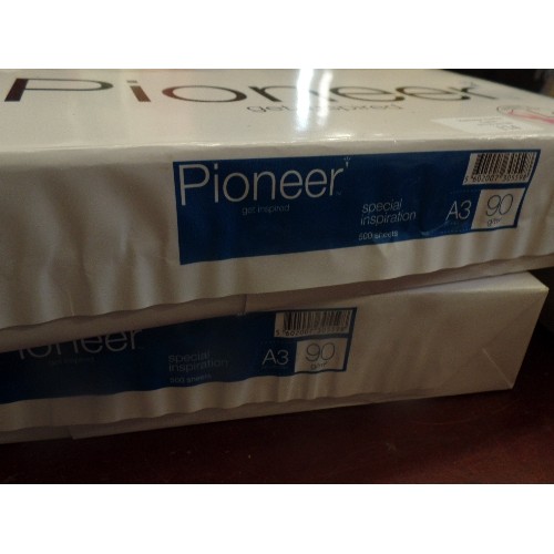 174 - 2 UNOPENED PACKS OF PIONEER ULTRA A3 WHITE OFFICE PAPER. 500 SHEETS IN EACH. 90GM