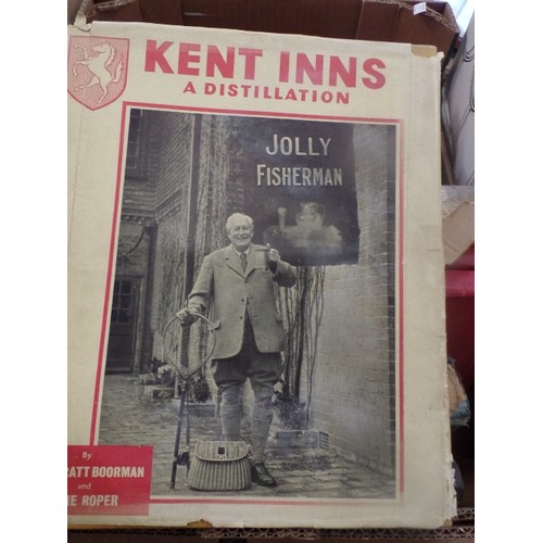 193 - BOX OF INTERESTING VINTAGE BOOKS. KENT INNS 'A DISTILLATION' SOME WAR RELATED, INC THE HISTORY OF TH... 