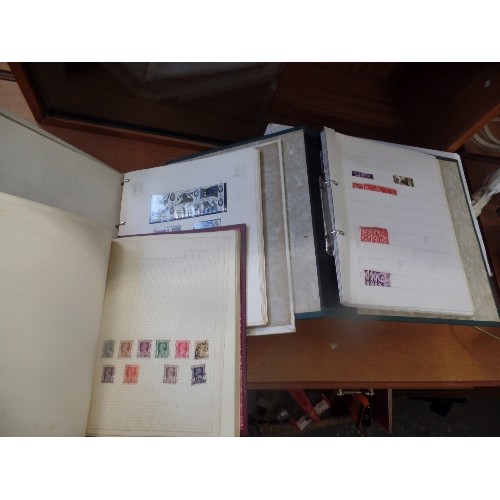 198 - A STAMP STOCK BOOK, AND 2 STAMP ALBUMS, CONTAINING QUANTITY OF STAMPS.