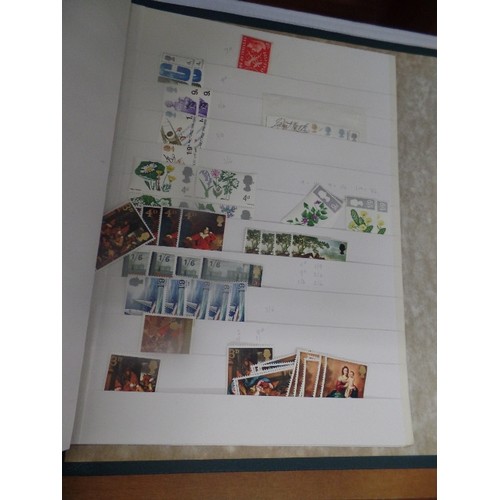 198 - A STAMP STOCK BOOK, AND 2 STAMP ALBUMS, CONTAINING QUANTITY OF STAMPS.