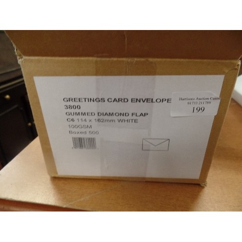 199 - BOX OF GREETINGS CARD C6 ENVELOPES. WHITE. GUMMED DIAMOND FLAP. ORIGINALLY CONTAINED 500, STILL LOOK... 