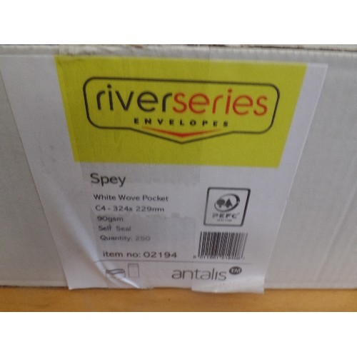 211 - UNOPENED BOX OF 250 X RIVER-SERIES ENVELOPES. SPEY SELF-SEAL WHITE WOVE POCKET, C4.