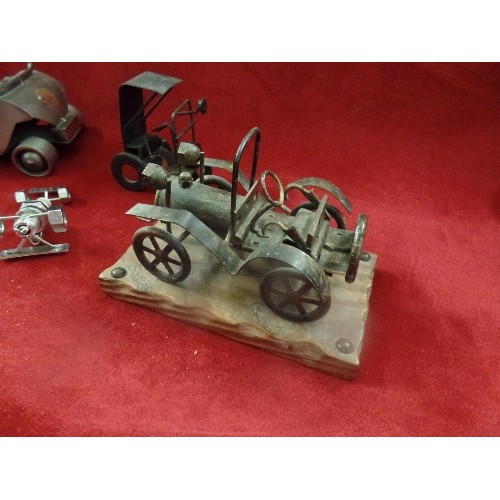 224 - 4 'NUTS & BOLTS' CARS. INC A SMALL FERRARI MADE FROM A BOSCH SPARK PLUG PLUS  A GOLF BUGGY AND DRIVE... 