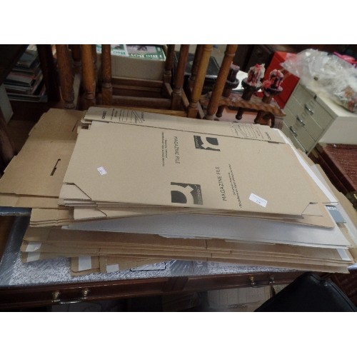 227 - QUANTITY OF UNUSED FLAT PACK CARDBOARD MAGAZINE FILES, AND FILE BOXES.