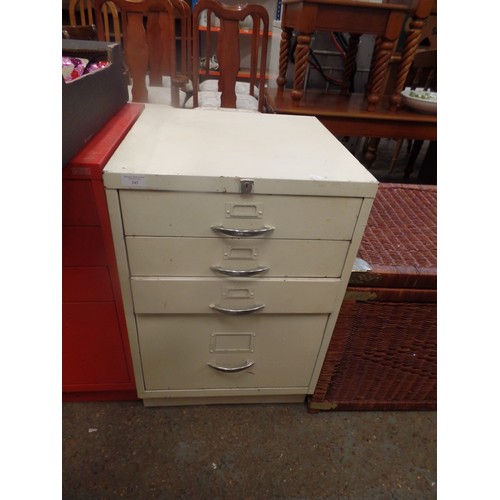 245 - VINTAGE FILING CABINET [POSSIBLY RYMAN CONRAN BUT TAG MISSING] IN CREAM. LARGE BOTTOM DRAWER, 3 SHAL... 