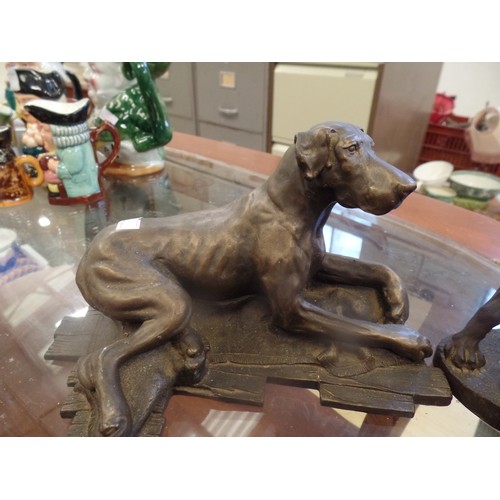 254 - LOVELY 'BRONZED' LARGE DOG FIGURES. GREAT DANES, A GERMAN SHEPHERD, AND GREAT DANE PUPS.