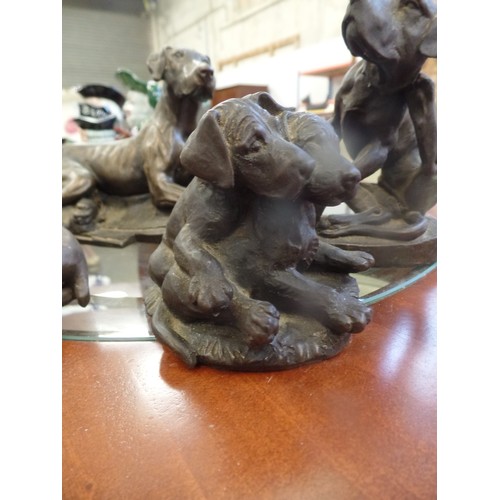 254 - LOVELY 'BRONZED' LARGE DOG FIGURES. GREAT DANES, A GERMAN SHEPHERD, AND GREAT DANE PUPS.