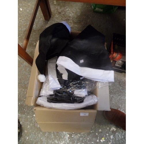 184 - LARGE BOX FULL OF BRAND-NEW 'SANTA HATS' BLACK WITH WHITE RIM AND BOBBLE.