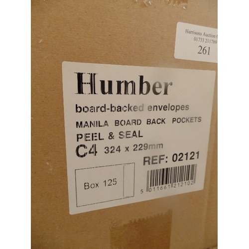 261 - LARGE UNUSED BOX [125] OF C4 MANILA PEEL & SEAL ENVELOPES. HUMBER BOARD BACKED.