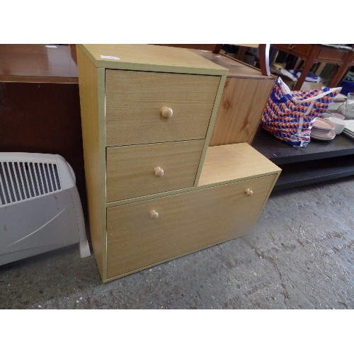 289 - UNDER-STAIRS SHOE-STORE. BEECH EFFECT. STILL CONTAINS SHOES AND TRAINERS! 2 DRAWERS ABOVE.