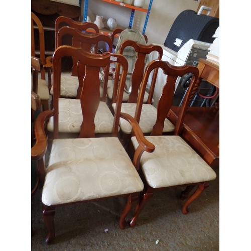 294 - SET OF 6 ELEGANT DINING CHAIRS. INC 2 CARVERS. WIDE 
UPHOLSTERED SEATS IN CREAM FABRIC [REQUIRE CLEA... 