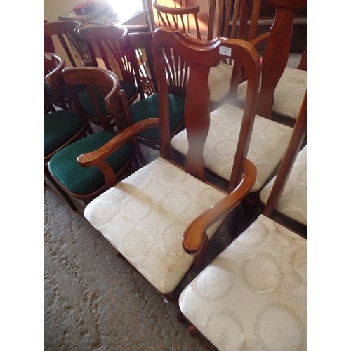 294 - SET OF 6 ELEGANT DINING CHAIRS. INC 2 CARVERS. WIDE 
UPHOLSTERED SEATS IN CREAM FABRIC [REQUIRE CLEA... 