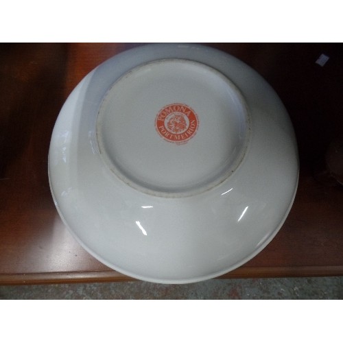 298 - LARGE PORTMEIRION ROMONA BOWL. CREAM WITH FRUIT DESIGN.