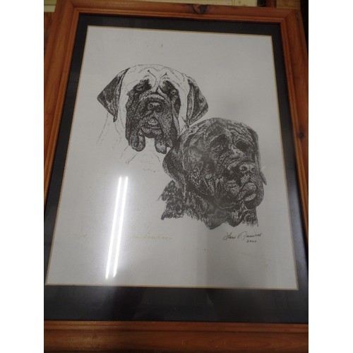 319 - COLLECTION OF VINTAGE FRAMED PRINTS. INC SOME LOVELY DOG RELATED PICTURES.