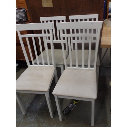 313 - SET OF 4 KITCHEN/DINING CHAIRS. 2 IVORY WITH MUSHROOM FAUX LEATHER SEATS, THE OTHER 2 HAVE SAME COLO... 