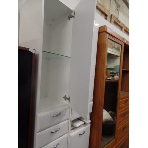 367 - PAIR OF WHITE MELAMINE CUPBOARDS WITH 2 DRAWERS 192CM X 32CM X 38CM