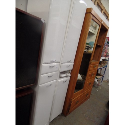 367 - PAIR OF WHITE MELAMINE CUPBOARDS WITH 2 DRAWERS 192CM X 32CM X 38CM