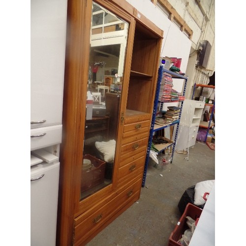 368 - VINTAGE WALNUT COMBI WARDROBE WITH 5 DRAWERS AND MIRRORED DOOR (1 DOOR MISSING)