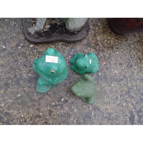 394 - 3 CONCRETE PAINTED FROG ORNAMENTS