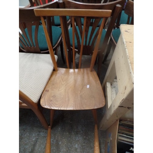 349 - A PAIR OF RETRO ERCOL STICK BACK KITCHEN CHAIRS. PAPER LABELS ON SEAT BACK.