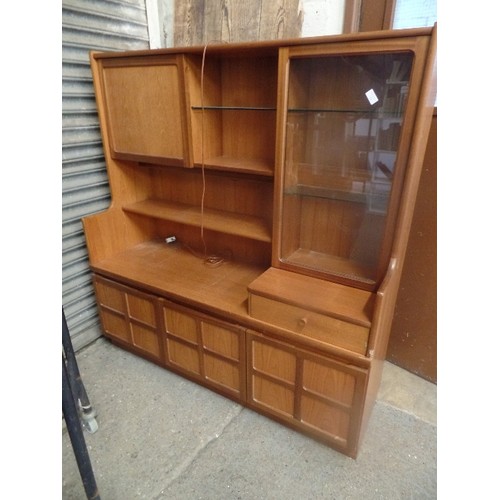 358 - BEAUTIFUL RETRO NATHAN UNIT. COMPRISES 3 BOTTOM CUPBOARDS WITH PANELLED DOORS, SHELVES, GLASS DOORED... 