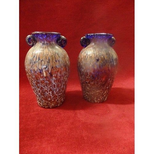 2 - PAIR OF IRIDESCENT MOTTLED GLASS VASES