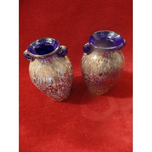 2 - PAIR OF IRIDESCENT MOTTLED GLASS VASES