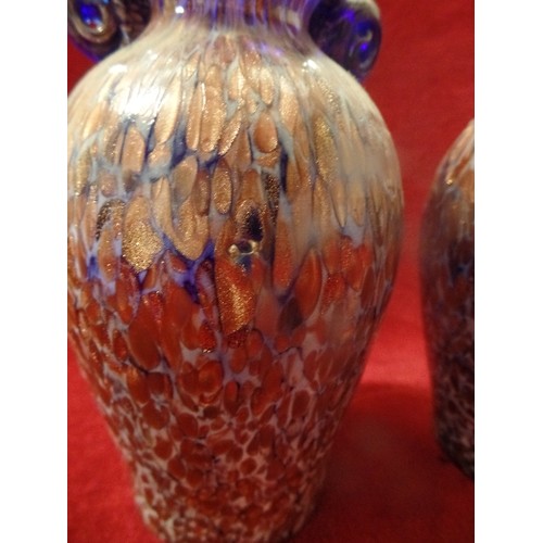 2 - PAIR OF IRIDESCENT MOTTLED GLASS VASES