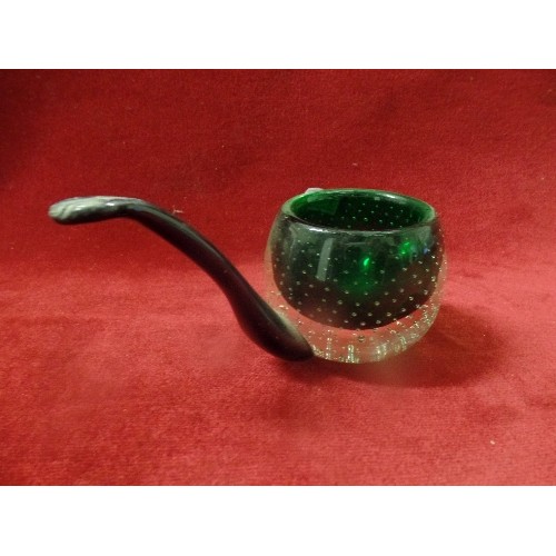 6 - JAPANESE BEST ART GLASS PIPE PAPERWEIGHT CONTROLLED BUBBLE WITH BLACK GLASS STEM