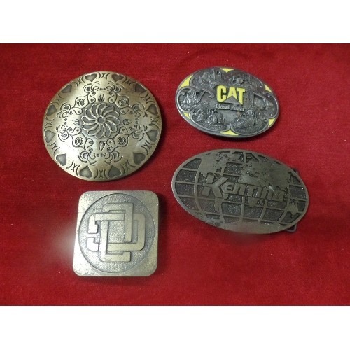 17 - 4 DECORATIVE LARGE BELT BUCKLES - CAT, KENTING AND 2 OTHERS