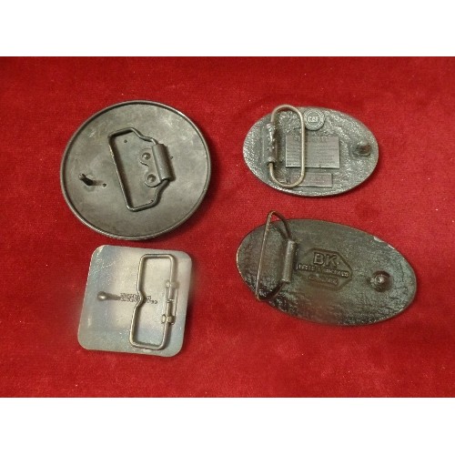 17 - 4 DECORATIVE LARGE BELT BUCKLES - CAT, KENTING AND 2 OTHERS